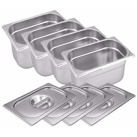 Conj. 10 Cubas Gastronômicas Inox GN 1/4x100 mm 2,72 L sem alça COM TAMPA