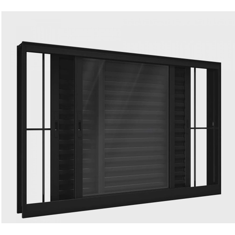 Veneziana 3 Folhas de Correr com Grade Alumínio Preto 100x120 Linha 25