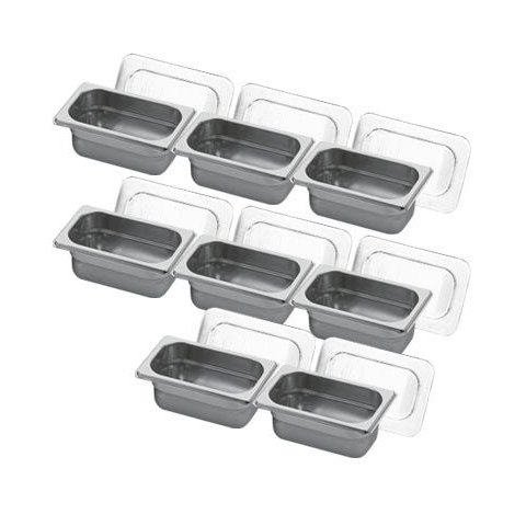 Conj 8 Cuba Gastronômica Inox GN 1/9x65 mm 0,67 L sem alça COM TAMPA POLI