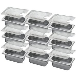 Conj 10 Cuba Gastronômica Inox GN 1/9x65 mm 0,67 L sem alça COM TAMPA COM ABERTURA