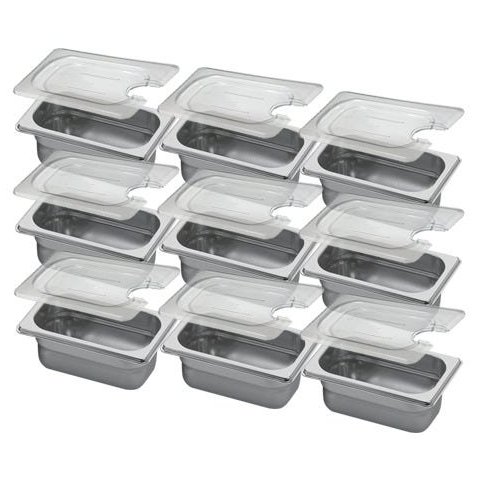 Conj 10 Cuba Gastronômica Inox GN 1/9x65 mm 0,67 L sem alça COM TAMPA COM ABERTURA
