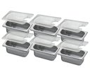Ver imagem 1 de Conj 6 Cuba Gastronômica Inox GN 1/9x65 mm 0,67 L sem alça COM TAMPA COM ABERTURA