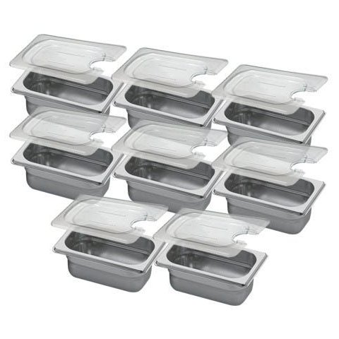 Conj 8 Cuba Gastronômica Inox Gn 1/9x65 mm 0,67 L sem Alça com Tampa com Abertura