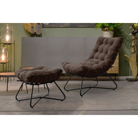 Poltrona Costela com Puff Eva Base Metal Preto - Veludo Marrom
