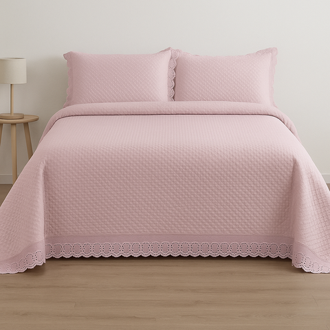 Jogo de Colcha com Renda Paradis Queen 240x260cm - Paradis Rosa