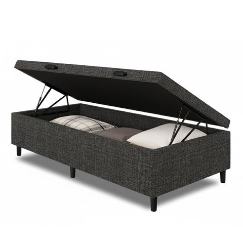 Cama Box Baú Lateral Linho Padrão 41cm x 96cm Classic Cinza/Grafite