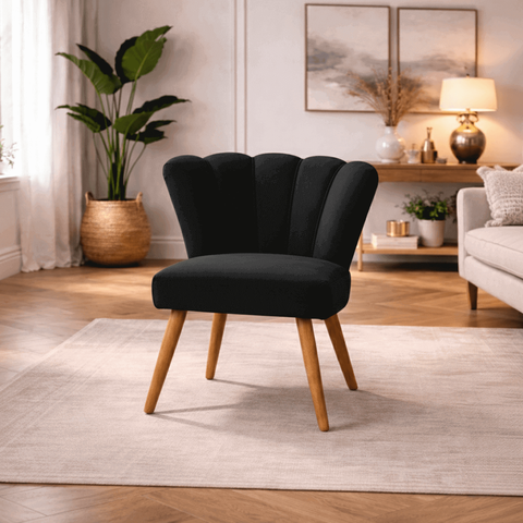 Poltrona Recepção Luxo Design Moderno Conforto Pétala Suede:suede Preto
