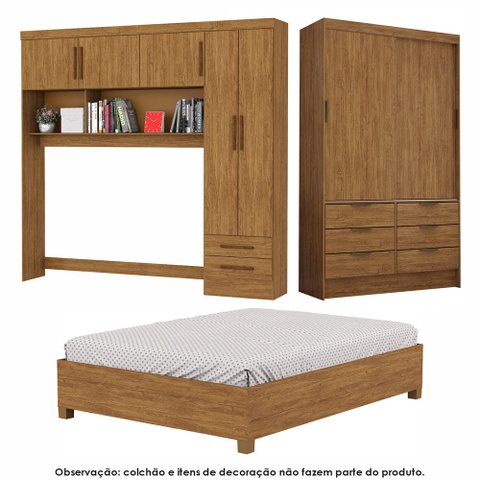 Guarda Roupa Casal Modulado Sevilha 5 e 2 Portas 8 Gavetas com Cama Casal Carioca Móveis