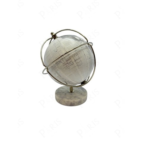 Globo Terrestre Decorativo em Metal e Mámore Prata 18cm 15551-pl
