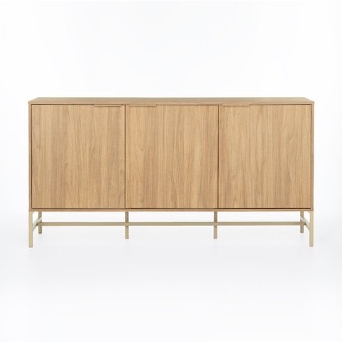 Balcão Square 3 Portas 100% MDF Pés de Metal 160 cm X 45 cm Tauari/Dourado