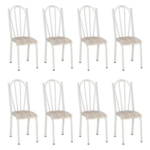 Kit 8 Cadeiras de Cozinha Alasca Estampado Rattan Pés de Ferro Branco - Pallazio