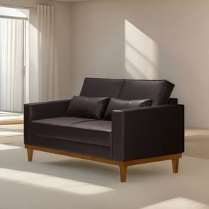 Sofá Living Valência 1,58 Mts C/base Madeira Decor - Corino Marrom