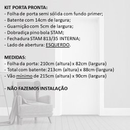 KIT PORTA PRONTA PRIMER - 210X82CM - ABERTURA ESQUERDA - 5