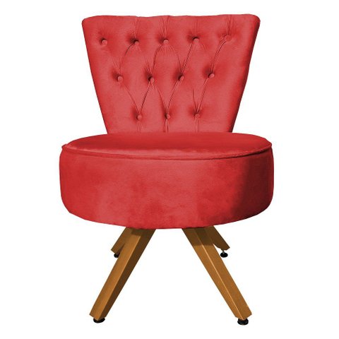 Poltrona Decorativa Royal Base Giratória de Madeira Slk Decor Vermelho