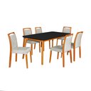 Ver imagem 1 de Mesa Jantar Luxo Jade 160x90cm Preto com 6 Cadeiras Estofadas Linho Cinza Base Madeira Maciça Mel