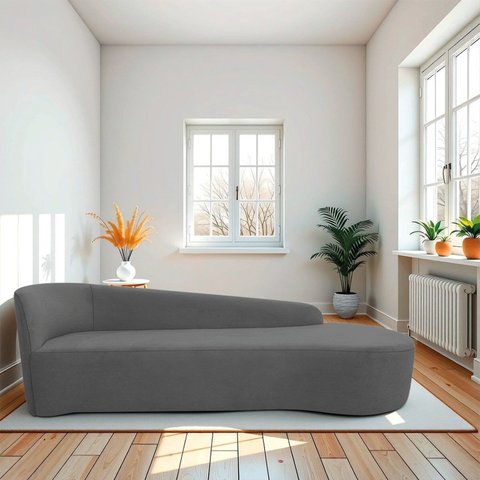 Recamier Curvo Orgânico 180cm 3 Lugares Lado Direito para Sala Estar em Linho Paris