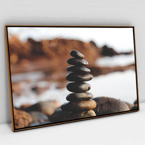 Quadro Decorativo em Canvas Meditação e Equilíbrio TaColado Moldura Flutuante 4,5cm Freijó 120 x 80c