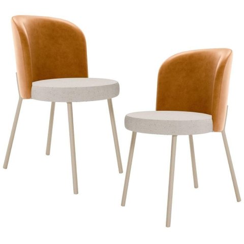 Kit 2 Cadeiras Sala de Jantar Estofada Gavi Arena L02 Couríssimo Whisky Linho Cru Lyam Decor