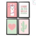Ver imagem 1 de 4 Quadros Decorativos Infantil Lhama e Coração com Moldura:preta