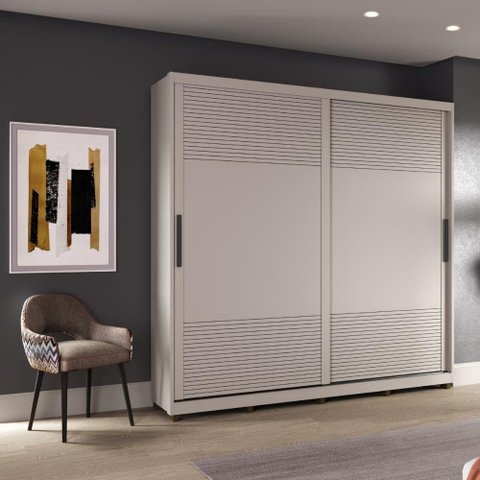 Guarda Roupa Quarto 2 Portas de Correr 235x237 cm Avignon Cinza Claro MDF Casamia