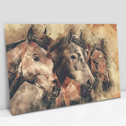 Quadro Decorativo em Canvas Cavalos - Moldura Madeira - 120 x 80cm