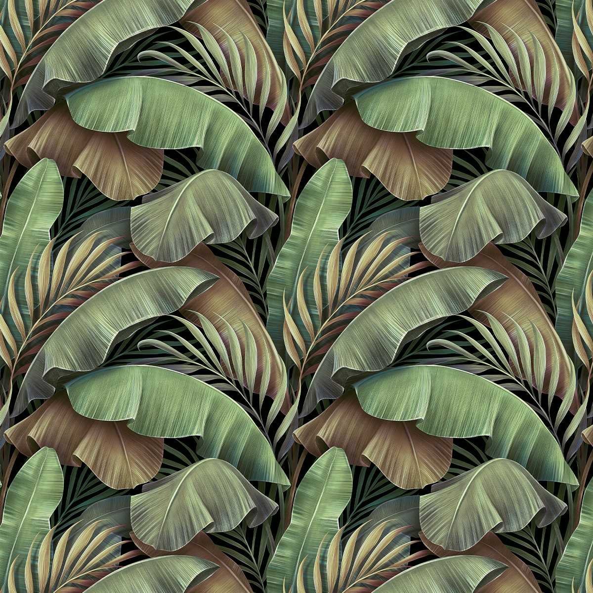 Papel de Parede 3M Folha de bananeira tropical Estilo Pantano Folhagem ...