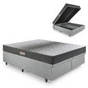 Ver imagem 1 de Cama Baú Casal 138x188 Bipartido Courino Linho Cinza com Dual Firm Espuma Ecoflex