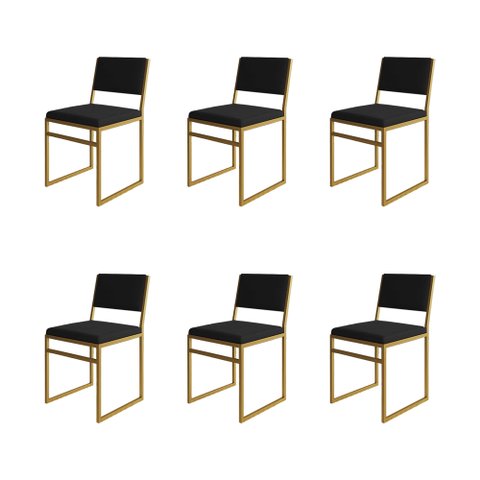 Kit 6 Cadeiras de Jantar Industrial Isa Assento Veludo Preto Base Dourado