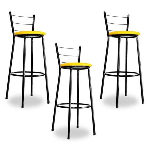 Kit 3 Banquetas Alta Bistrô Aço Preto