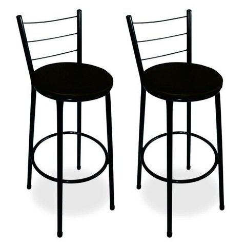 Kit 2 Banquetas Alta Bistrô Aço Preto Assento Preto