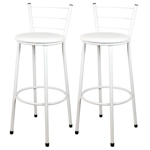 Kit 2 Banquetas Bistrô Aço Branca e Assento Branco