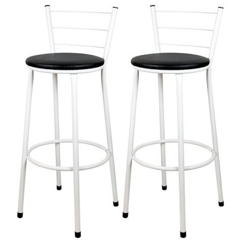 Kit 2 Banquetas Bistrô Aço Branca e Assento Preto