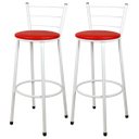Ver imagem 1 de Kit 2 Banquetas Alta Bistrô Aço Branco Assento Vermelho