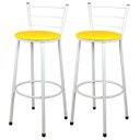 Ver imagem 1 de Kit 2 Banquetas Alta Bistrô Aço Branco Assento Amarelo