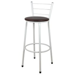 Kit 2 Banquetas Alta Bistrô Aço Branco Assento Marrom - 2
