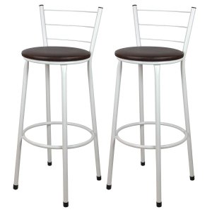Kit 2 Banquetas Alta Bistrô Aço Branco Assento Marrom