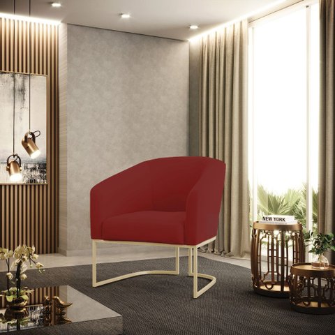 Poltrona Sala Decorativa Stella Base Industrial Champanhe Veludo Marsala D03 - D’Rossi