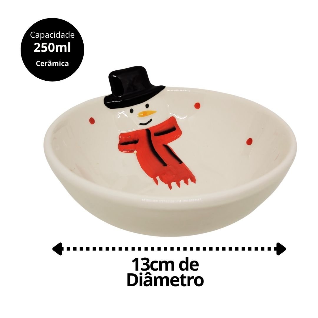 Jogo 4 Tigelas Bowl Cerâmica Natal Papai Noel e Boneco de Neve 13cm 250ml - Master Christmas - 9