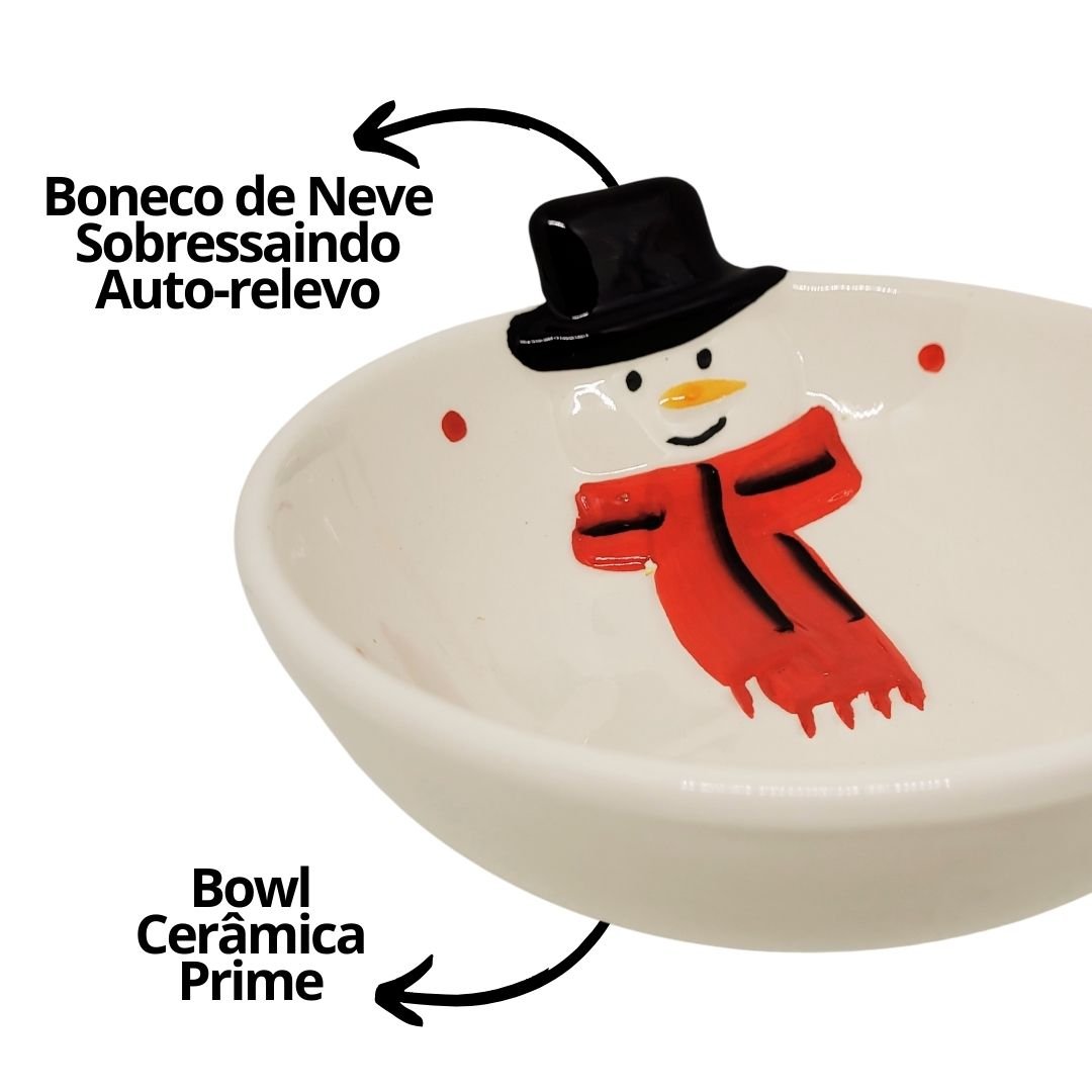 Jogo 4 Tigelas Bowl Cerâmica Natal Papai Noel e Boneco de Neve 13cm 250ml - Master Christmas - 8