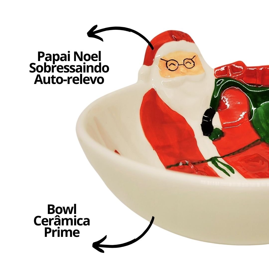 Jogo 4 Tigelas Bowl Cerâmica Natal Papai Noel e Boneco de Neve 13cm 250ml - Master Christmas - 5