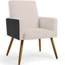 Ver imagem 3 de Kit 03 Poltronas Decorativa Maria W01 Pés Palito Linho Cru Couríssimo Preto - Lyam Decor