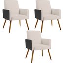 Ver imagem 1 de Kit 03 Poltronas Decorativa Maria W01 Pés Palito Linho Cru Couríssimo Preto - Lyam Decor