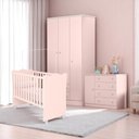 Ver imagem 1 de Conjunto Infantil Doce Sonho Rosa: Berço Doce Sonho + Kit Rodízios + Cômoda Doce Sonho + Guarda-