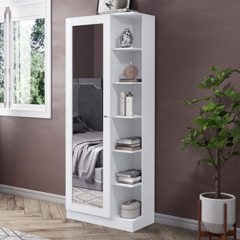Sapateira com Espelho 1 Porta Duetto Branco