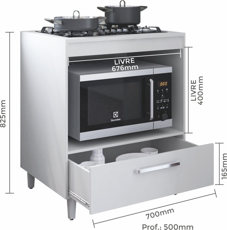 Balcão Cooktop e Forno 04 Bocas Com Pé Jade Móveis Paraná