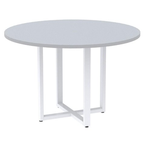 Mesa de Reunião Redonda P25 Pandin 110 Cm (largura) Tampo Mdp Cinza Pé Aço Tubular Branco