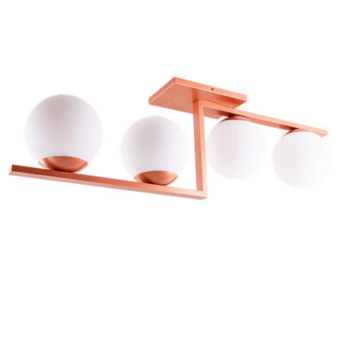 Plafon Assimétrico Industrial com Globo Leitoso Fosco Havana 04 Lâmpadas E27: Cobre