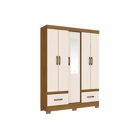 Guarda Roupa 5 Portas e 2 Gavetas c/ Espelho Briz B60 Nature/Off White - Henn