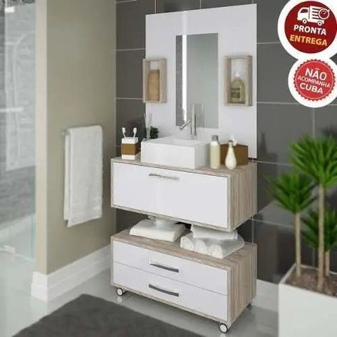 Conjunto Gabinete de Banheiro com Balcão Painel Gabinete Nichos