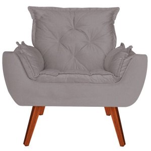 Poltrona Opala Decorativa Veludo Cinza - D'Rost